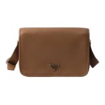 PRADA brand metal logo single-shoulder bag in brown for women